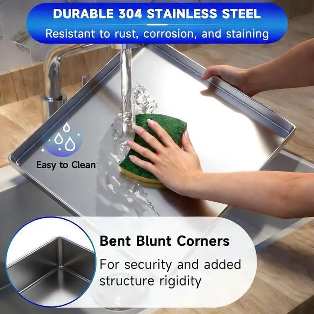 Alt view image 5 of 6 - 32" x 30" x 2.5" Washing Machine Drain Pan, Washer Tray for Floor Protection, Dishwasher Drain Pan, Pan for Under Washing Machine, 304 Stainless Steel, No Drain Port