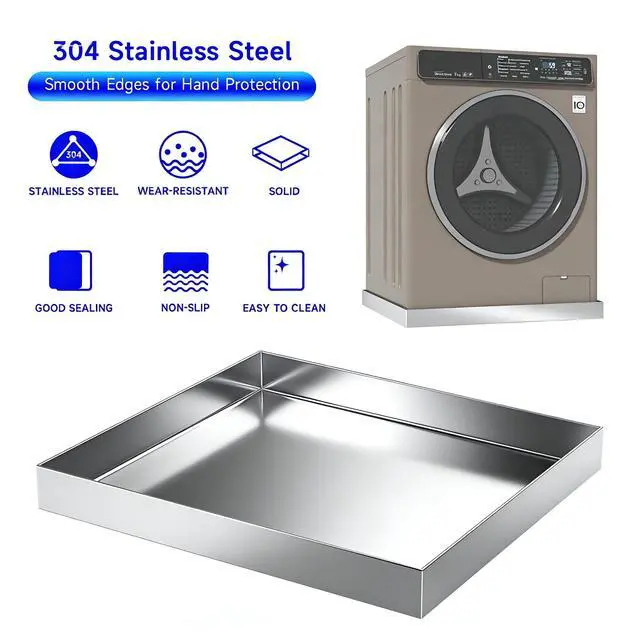 Alt view image 4 of 6 - 32" x 30" x 2.5" Washing Machine Drain Pan, Washer Tray for Floor Protection, Dishwasher Drain Pan, Pan for Under Washing Machine, 304 Stainless Steel, No Drain Port