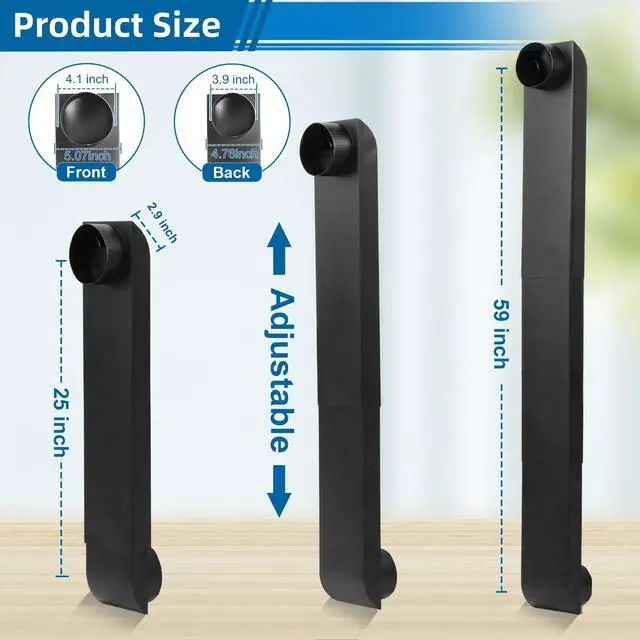 Alt view image 2 of 7 - Dryer Vent Periscope Kit 25"-55" Adjustment Stainless Steel Duct for Tight Spaces, Slim Flat Design, Universal 4" Fit for Whirlpool LG Samsung, Includes 2 Leak-Proof Foil Tapes OEM Genuine