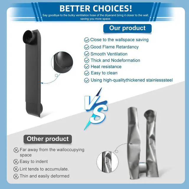 Alt view image 3 of 7 - Dryer Vent Periscope Kit 25"-55" Adjustment Stainless Steel Duct for Tight Spaces, Slim Flat Design, Universal 4" Fit for Whirlpool LG Samsung, Includes 2 Leak-Proof Foil Tapes OEM Genuine