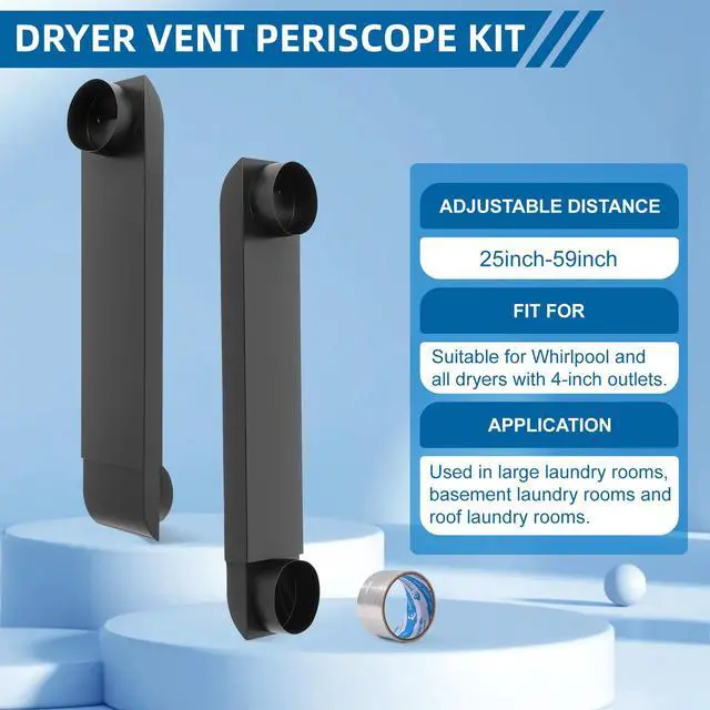 Alt view image 4 of 7 - Dryer Vent Periscope Kit 25"-55" Adjustment Stainless Steel Duct for Tight Spaces, Slim Flat Design, Universal 4" Fit for Whirlpool LG Samsung, Includes 2 Leak-Proof Foil Tapes OEM Genuine