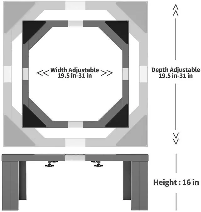 Alt view image 4 of 7 - Heavy duty Stainless steel Laundry Pedestal,16" Height Universal Washer and Dryer Pedestals, Adjustable Universal Washing machine stand and Fridge stand(Grey)