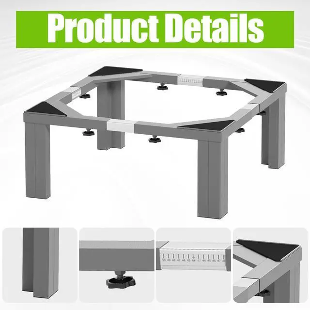 Alt view image 5 of 7 - Heavy duty Stainless steel Laundry Pedestal,16" Height Universal Washer and Dryer Pedestals, Adjustable Universal Washing machine stand and Fridge stand(Grey)