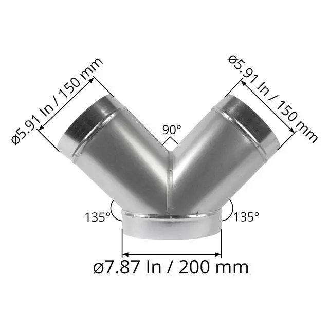 Alt view image 5 of 6 - 8" Inch 3 Way Metal Duct Splitter. 45 Degree 3 Way Y Shape Connector. Connect Multiple Machines - Dryer and Extractor Hood or Dryer and Dryer in one ducting