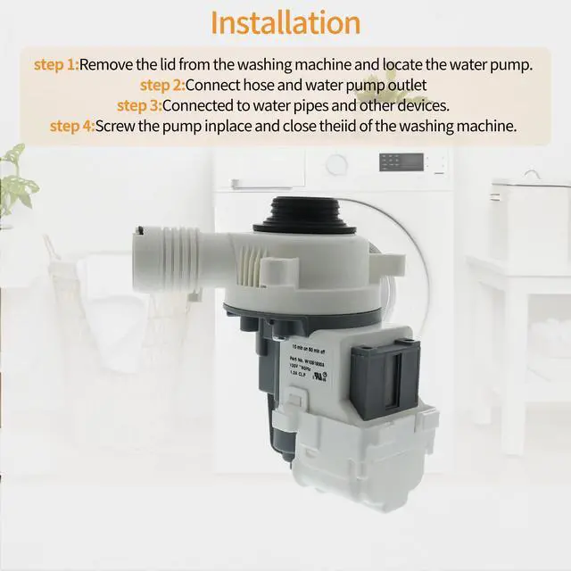 Alt view image 7 of 7 - WTW4816FW3 NTW4519JW2 NTW4516FW3 Washer Drain Pump Fit for may-tag | WTW4957PW0 NTW4516FW2 7MWET4027HW0 NTW4655EW1 NTW4665GW0 NTW4516FW4 NTW4519JW0 NTW4519JW1 CAW9352EW2 NTW4516FW1