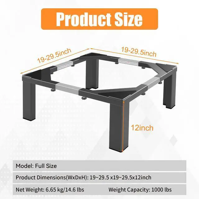 Alt view image 2 of 7 - Heavy-Duty All Steel Universal Laundry Pedestal 12" Height, Full size Washing Machine Stand Adjustable Dryer Stand, Suitable for all Washer and Dryer PedestalBlack