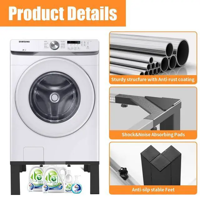 Alt view image 3 of 7 - Heavy-Duty All Steel Universal Laundry Pedestal 12" Height, Full size Washing Machine Stand Adjustable Dryer Stand, Suitable for all Washer and Dryer PedestalBlack