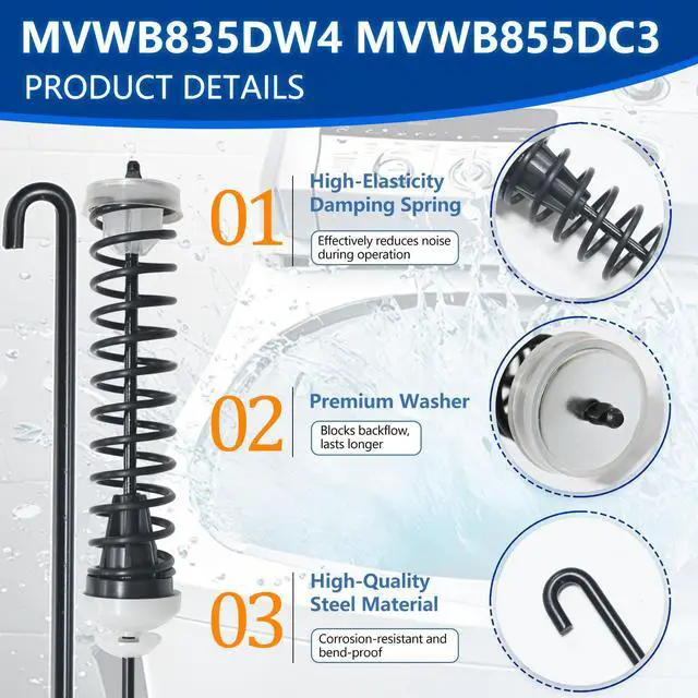 Alt view image 4 of 7 - Upgrade MVWB865GW0 MVWB835DW0 MVWB835DW1 MVWB835DW2 MVWB835DW4 MVWB835DC4 Suspension Rods(4PCS), Washing Machine Suspension Rod (4PCS),for Maytag MVWB835DC0 & for Whirlpool WTW8040DW0
