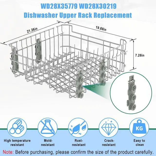 Alt view image 2 of 7 - Upgraded WD28X30219 WD28X35779 Dishwasher Upper Rack Replacement Compatible with GE Dishwasher Rack Parts Hotpoint Models ADT521PGF0BS ADT521PGF0WS with WD12X22801 Wheels