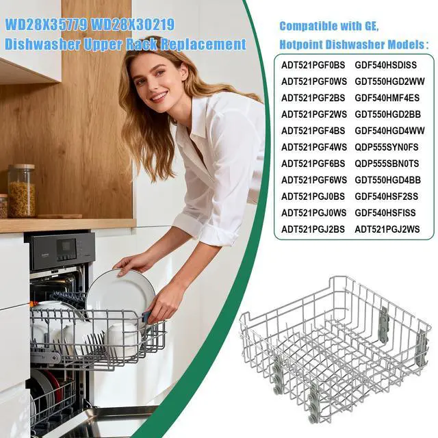 Alt view image 4 of 7 - Upgraded WD28X30219 WD28X35779 Dishwasher Upper Rack Replacement Compatible with GE Dishwasher Rack Parts Hotpoint Models ADT521PGF0BS ADT521PGF0WS with WD12X22801 Wheels