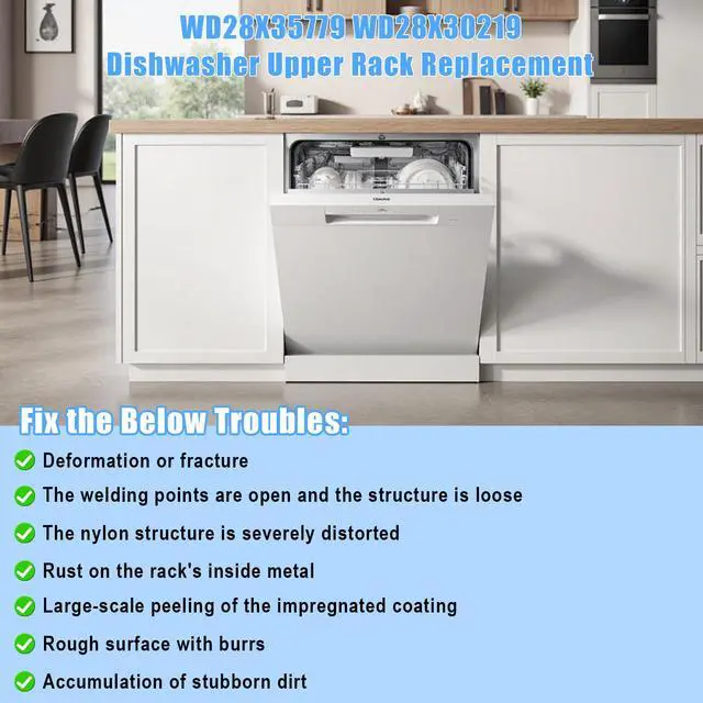 Alt view image 6 of 7 - Upgraded WD28X30219 WD28X35779 Dishwasher Upper Rack Replacement Compatible with GE Dishwasher Rack Parts Hotpoint Models ADT521PGF0BS ADT521PGF0WS with WD12X22801 Wheels