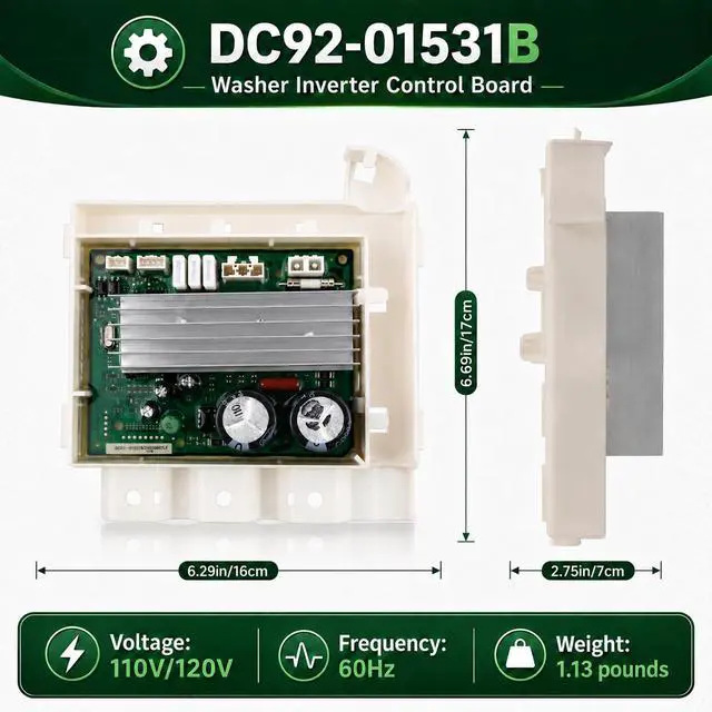 Alt view image 2 of 7 - DC92-01531B 110/120V Washer Inverter Control Board PCB Compatible with Samsung Washer WF42H5000AW/A2 WF42H5200AF/A2, Replaces AP5955156 3996732 PS10063192, for 3C2 3E2 AE6