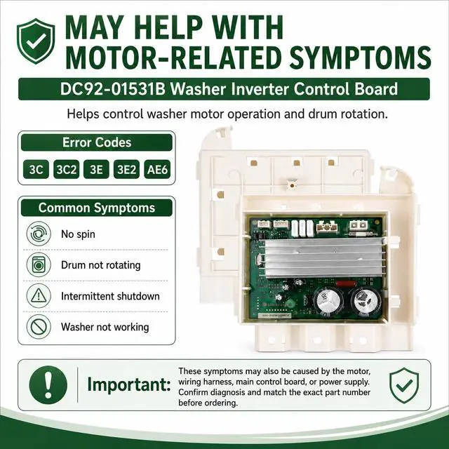 Alt view image 4 of 7 - DC92-01531B 110/120V Washer Inverter Control Board PCB Compatible with Samsung Washer WF42H5000AW/A2 WF42H5200AF/A2, Replaces AP5955156 3996732 PS10063192, for 3C2 3E2 AE6
