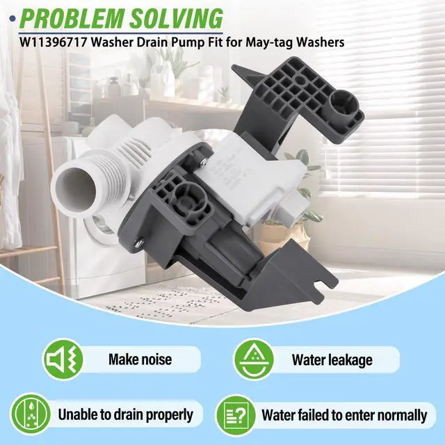 Alt view image 2 of 7 - Washer Drain Pump Compatible with May-tag Washers MVW6200KW0 MVW6230HC0 MVW6230HW0 MVW6230RHW0 MVW7230HC0 MVW7230HC1 MVW7230HW0 MVW7230HW1 MVW7232HC0 MVW7232HC1 MVW7232HC2 MVW7232HW0 MVW7232HW1