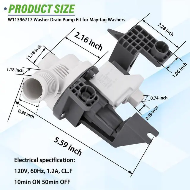 Alt view image 5 of 7 - Washer Drain Pump Compatible with May-tag Washers MVW6200KW0 MVW6230HC0 MVW6230HW0 MVW6230RHW0 MVW7230HC0 MVW7230HC1 MVW7230HW0 MVW7230HW1 MVW7232HC0 MVW7232HC1 MVW7232HC2 MVW7232HW0 MVW7232HW1