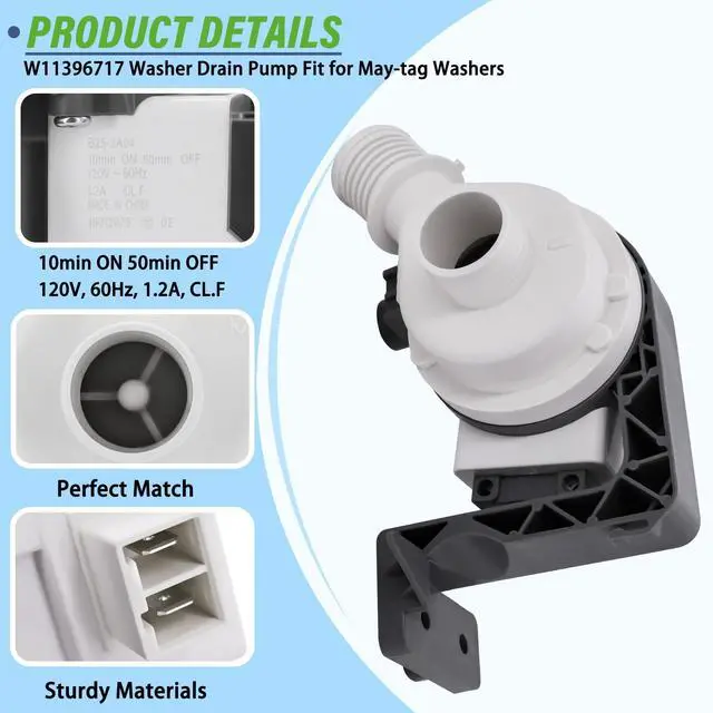 Alt view image 6 of 7 - Washer Drain Pump Compatible with May-tag Washers MVW6200KW0 MVW6230HC0 MVW6230HW0 MVW6230RHW0 MVW7230HC0 MVW7230HC1 MVW7230HW0 MVW7230HW1 MVW7232HC0 MVW7232HC1 MVW7232HC2 MVW7232HW0 MVW7232HW1