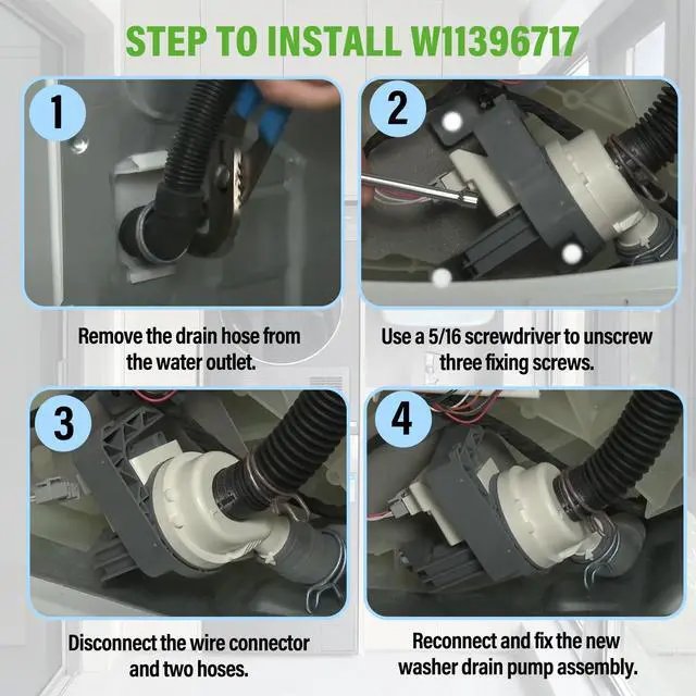 Alt view image 7 of 7 - Washer Drain Pump Compatible with May-tag Washers MVW6200KW0 MVW6230HC0 MVW6230HW0 MVW6230RHW0 MVW7230HC0 MVW7230HC1 MVW7230HW0 MVW7230HW1 MVW7232HC0 MVW7232HC1 MVW7232HC2 MVW7232HW0 MVW7232HW1