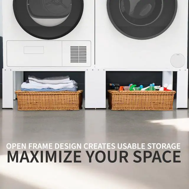 Alt view image 5 of 7 - Universal Laundry Dual Pedestal for Washer and Dryer Set, Washing Machine Stand, Dryer Base, White, LF-WDP01