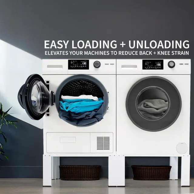 Alt view image 4 of 7 - Universal Laundry Dual Pedestal for Washer and Dryer Set, Washing Machine Stand, Dryer Base, White, LF-WDP01