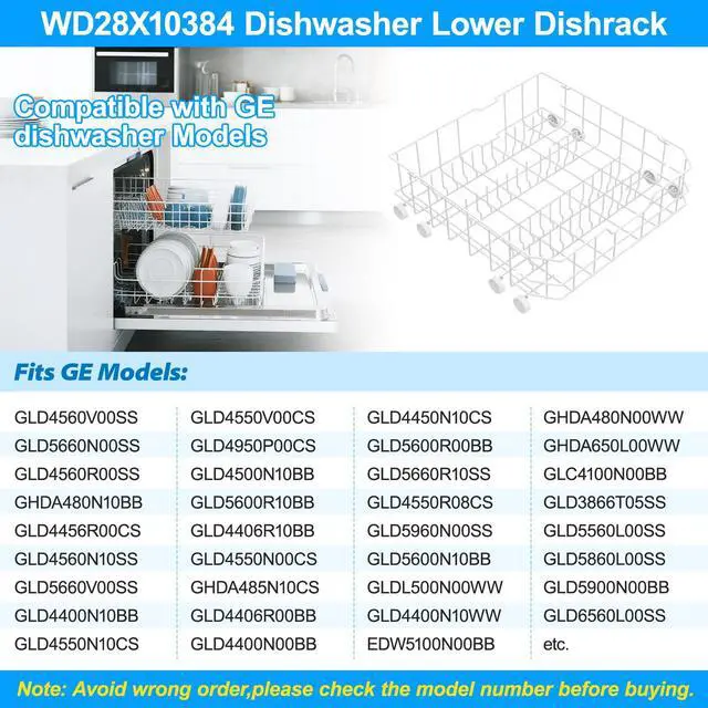 Alt view image 7 of 7 - UPGRADED WD28X10384 Lower Rack for GE Dishwasher Rack Replacement Parts,WD28X10384 WD28X10309 WD28X10166 WD28X10165 GLD5660N00SS GLD4560R00SS General Electric GE Dishwasher Bottom Rack Part with Wheel