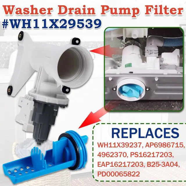 Alt view image 2 of 7 - Washer Drain Pump Filter WH11X39237 Fit for GE GFW650SPN0SN GFW550SSN4WW | GFW550SSN2WW GFW650SSN2WW, GFW850SPN2RS GFW655SSV0WW, GFW850SSN2WW GFW650SSN0WW GFW650SPN4SN, GFW850SSN2WW WH11X29539