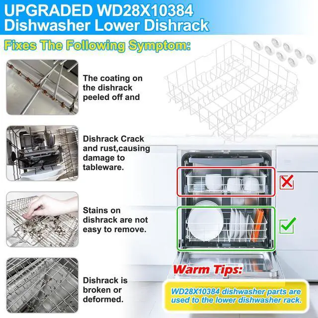 Alt view image 6 of 7 - UPGRADED WD28X10384 Lower Rack for GE Dishwasher Rack Replacement Parts,WD28X10384 WD28X10309 WD28X10166 WD28X10165 GLD5660N00SS GLD4560R00SS General Electric GE Dishwasher Bottom Rack Part with Wheel