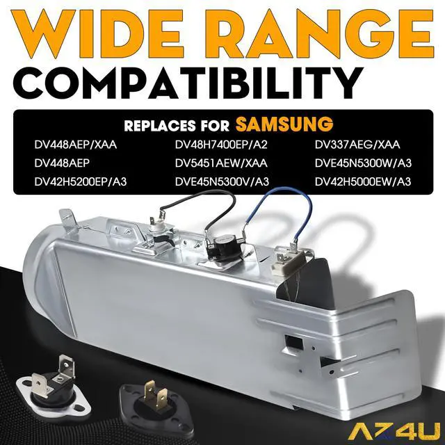 Alt view image 3 of 7 - Dryer Heating Element Assembly Replaces For Samsung DV448AEP/XAA DV448AEP DV42H5200EP/A3 DV48H7400EP/A2 DV5451AEW/XAA DVE45N5300V/A3 DV337AEG/XAA DVE45N5300W/A3 DV42H5000EW/A3 Dryer