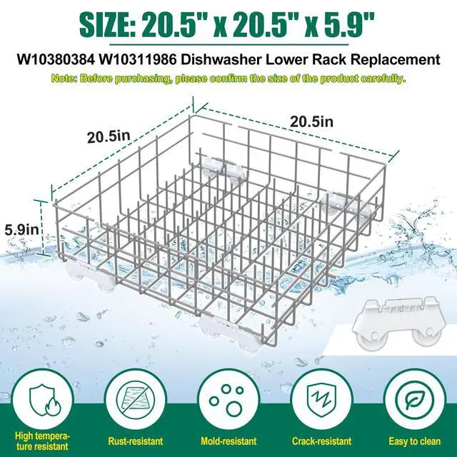 Alt view image 2 of 7 - Upgraded W10380384 W10311986 Dishwasher Lower Rack Replacement Compatible with Whirlpool Dishwasher Bottom Rack 300563, DU911PCDQO with WP3376961 Wheels