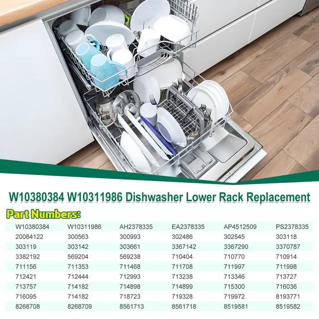 Alt view image 4 of 7 - Upgraded W10380384 W10311986 Dishwasher Lower Rack Replacement Compatible with Whirlpool Dishwasher Bottom Rack 300563, DU911PCDQO with WP3376961 Wheels
