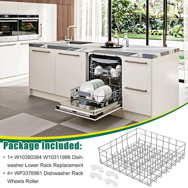 Alt view image 6 of 7 - Upgraded W10380384 W10311986 Dishwasher Lower Rack Replacement Compatible with Whirlpool Dishwasher Bottom Rack 300563, DU911PCDQO with WP3376961 Wheels