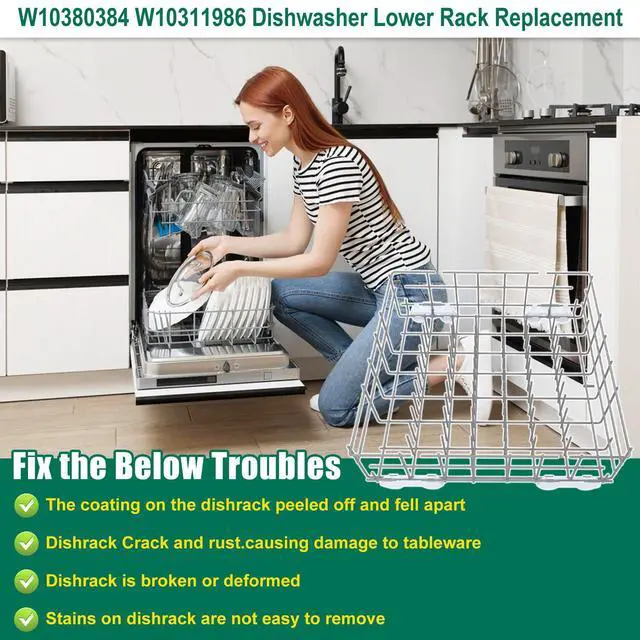 Alt view image 7 of 7 - Upgraded W10380384 W10311986 Dishwasher Lower Rack Replacement Compatible with Whirlpool Dishwasher Bottom Rack 300563, DU911PCDQO with WP3376961 Wheels