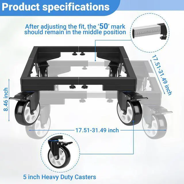 Alt view image 2 of 7 - 1000lbs All Steel 8.5 Inch Smoker Stand & Laundry Pedestal with 5 inch Wheels, Washer Dryer Pedestal with Shock Absorption, Universal Mobile Stand for Washer,Dryer,Refrigerator,Electric Smoker