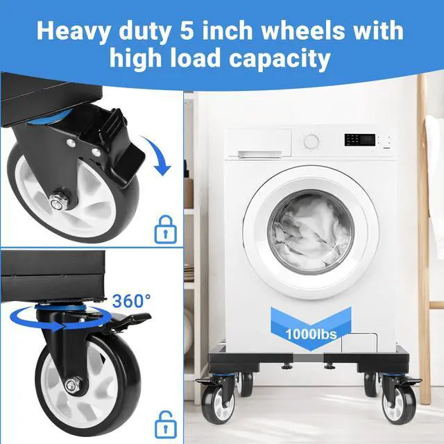 Alt view image 5 of 7 - 1000lbs All Steel 8.5 Inch Smoker Stand & Laundry Pedestal with 5 inch Wheels, Washer Dryer Pedestal with Shock Absorption, Universal Mobile Stand for Washer,Dryer,Refrigerator,Electric Smoker