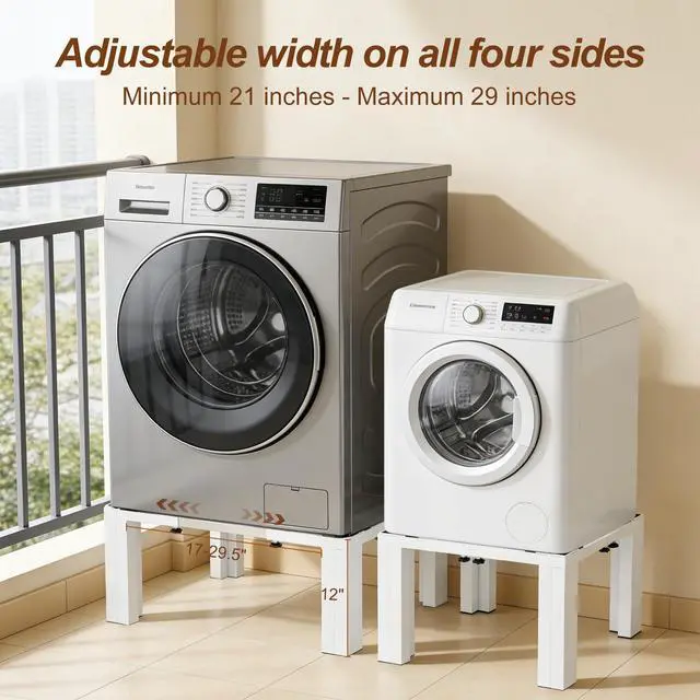 Alt view image 2 of 7 - Adjustable Washer Dryer Pedestal, 12 Heavy Duty Stand (1200 lbs), 21-29 Universal Fit Laundry Riser with Anti-Vibration Pads, Stainless Steel Base for Washing Machine, Dryer, Refrigerator