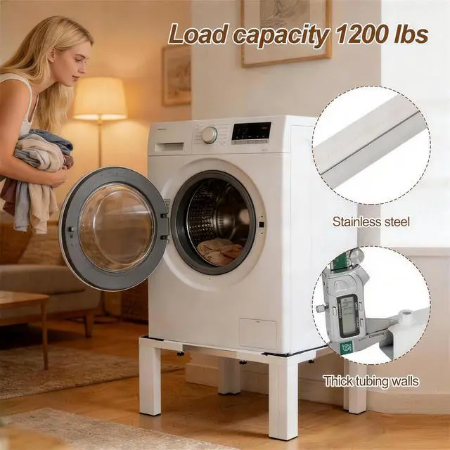 Alt view image 3 of 7 - Adjustable Washer Dryer Pedestal, 12 Heavy Duty Stand (1200 lbs), 21-29 Universal Fit Laundry Riser with Anti-Vibration Pads, Stainless Steel Base for Washing Machine, Dryer, Refrigerator