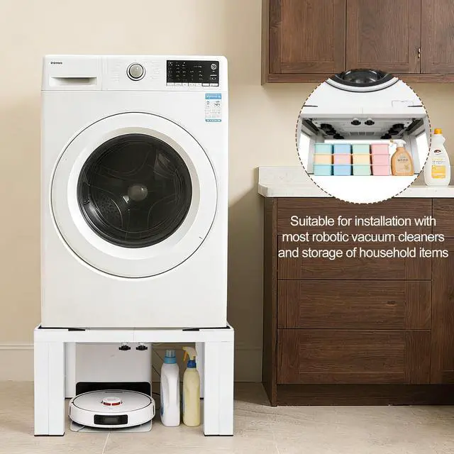 Alt view image 5 of 7 - Adjustable Washer Dryer Pedestal, 12 Heavy Duty Stand (1200 lbs), 21-29 Universal Fit Laundry Riser with Anti-Vibration Pads, Stainless Steel Base for Washing Machine, Dryer, Refrigerator