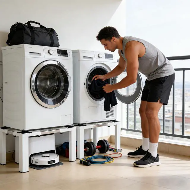 Alt view image 6 of 7 - Adjustable Washer Dryer Pedestal, 12 Heavy Duty Stand (1200 lbs), 21-29 Universal Fit Laundry Riser with Anti-Vibration Pads, Stainless Steel Base for Washing Machine, Dryer, Refrigerator