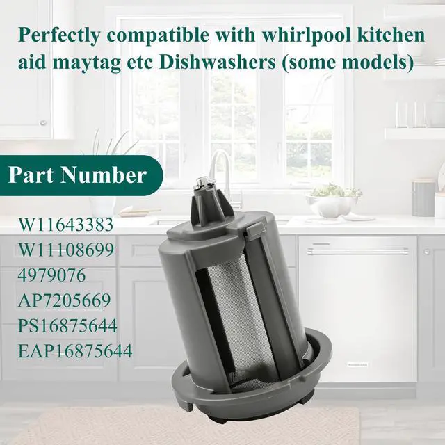 Alt view image 3 of 7 - W11643383 Pump Filter Compatible with whirlpool maytag kitchen aid MDB4949SKZ0 KDTM404KPS1 KDTM404KPS0 etc dishwasher (Some Models), Replace Number: W11108699 4979076 AP7205669 PS16875644 etc