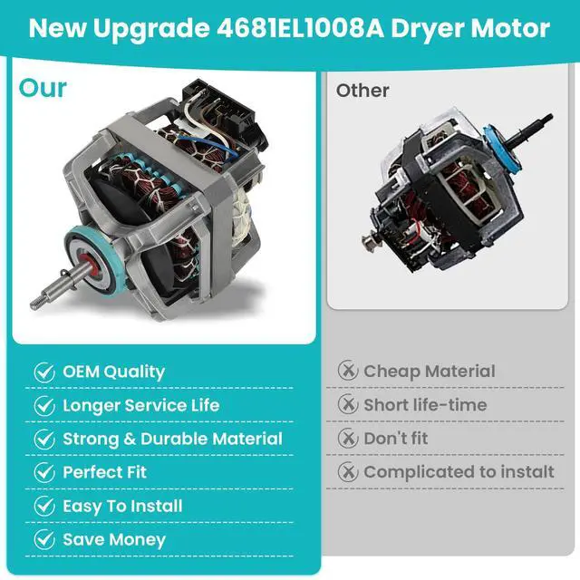 Alt view image 3 of 6 - 4681EL1008A Dryer Drive Motor Assembly Compatible with LG & Ken-More Dryer | Replaces 4681EL1002A 4681EL1008P 4681EL1008B 4681EL1008H EAP2400858 AP4438218 1330330,Smooth Rotation