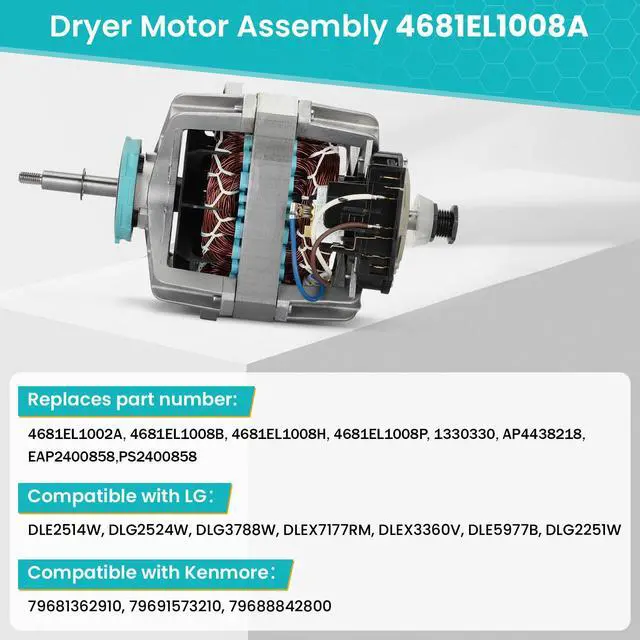 Alt view image 5 of 6 - 4681EL1008A Dryer Drive Motor Assembly Compatible with LG & Ken-More Dryer | Replaces 4681EL1002A 4681EL1008P 4681EL1008B 4681EL1008H EAP2400858 AP4438218 1330330,Smooth Rotation