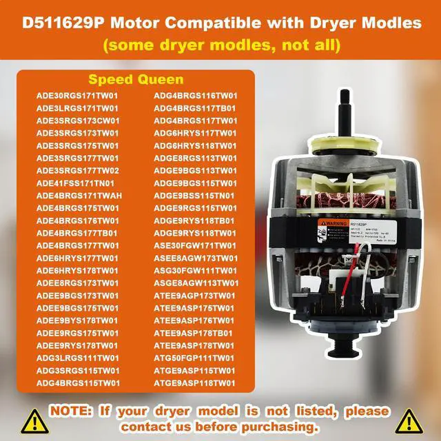 Alt view image 3 of 6 - D511629P 511574 511629P Dryer Drive Motor Compatible with Speed-Queen Dryer, Replacement 511629, 501211, 502368, 502368P, 510508, 510508P, AP6285329, PD00040732
