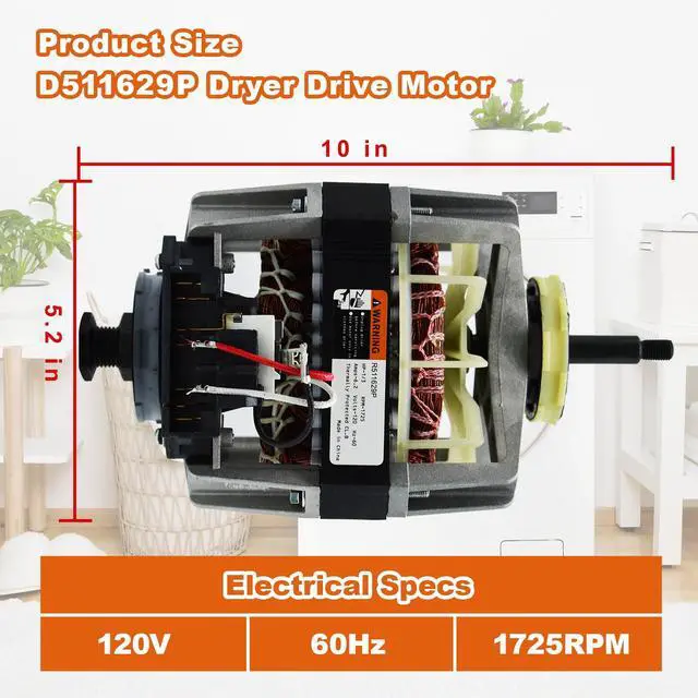 Alt view image 4 of 6 - D511629P 511574 511629P Dryer Drive Motor Compatible with Speed-Queen Dryer, Replacement 511629, 501211, 502368, 502368P, 510508, 510508P, AP6285329, PD00040732