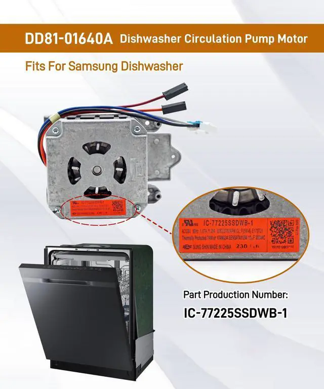 Alt view image 2 of 6 - DD81-01640A IC-77225SSDWB-1 Dishwasher Circulation Pump Motor | Fits for Samsung Dishwasher DW80R5060UG/AA DW80R5060US/AA etc - Solves No Spray,Poor Cleaning & Weak Pressure