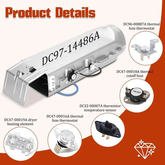 Alt view image 2 of 7 - DC97-14486A Dryer Heating Element Replacement for Samsung Dryer dv40j3000ew/a2 dv45h7000ew/a2 dv42h5000ew/a3 dv42h5200ep/a3 dv42h5200ew/a3, Replace DC97-14486D DC97-08891A 1795935 AP4342351