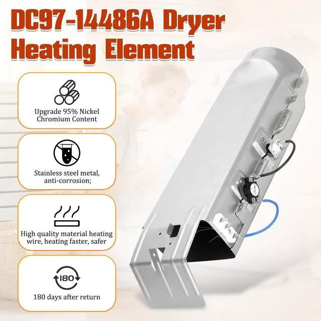 Alt view image 4 of 7 - DC97-14486A Dryer Heating Element Replacement for Samsung Dryer dv40j3000ew/a2 dv45h7000ew/a2 dv42h5000ew/a3 dv42h5200ep/a3 dv42h5200ew/a3, Replace DC97-14486D DC97-08891A 1795935 AP4342351