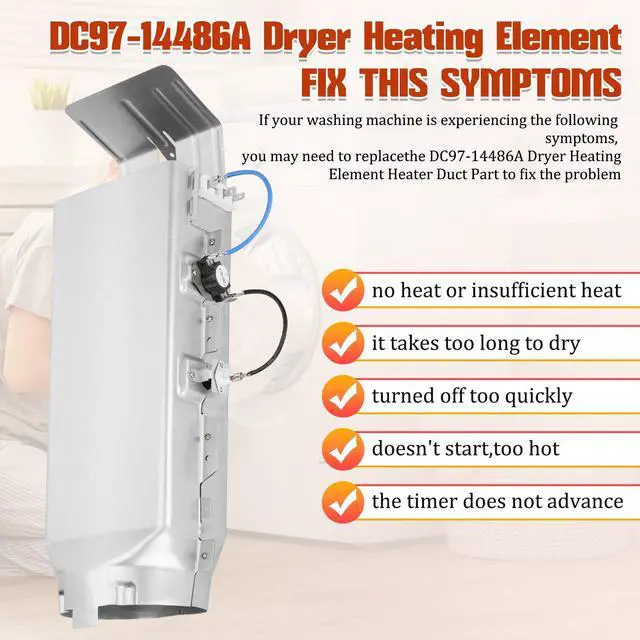 Alt view image 7 of 7 - DC97-14486A Dryer Heating Element Replacement for Samsung Dryer dv40j3000ew/a2 dv45h7000ew/a2 dv42h5000ew/a3 dv42h5200ep/a3 dv42h5200ew/a3, Replace DC97-14486D DC97-08891A 1795935 AP4342351