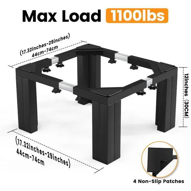 Alt view image 2 of 7 - Full Size Laundry Pedestal 12" Height Washer and Dryer Pedestals, Universal Fit 1100lbs Capacity Adjustable Washing Machine Stand, Dryer Base Platform Heavy Duty Mini Fridge Stand(Matte Black)