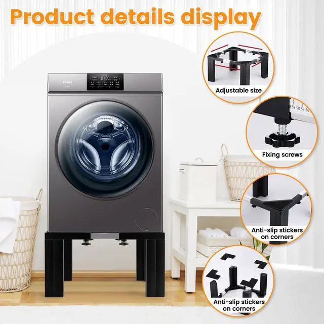 Alt view image 4 of 7 - Full Size Laundry Pedestal 12" Height Washer and Dryer Pedestals, Universal Fit 1100lbs Capacity Adjustable Washing Machine Stand, Dryer Base Platform Heavy Duty Mini Fridge Stand(Matte Black)