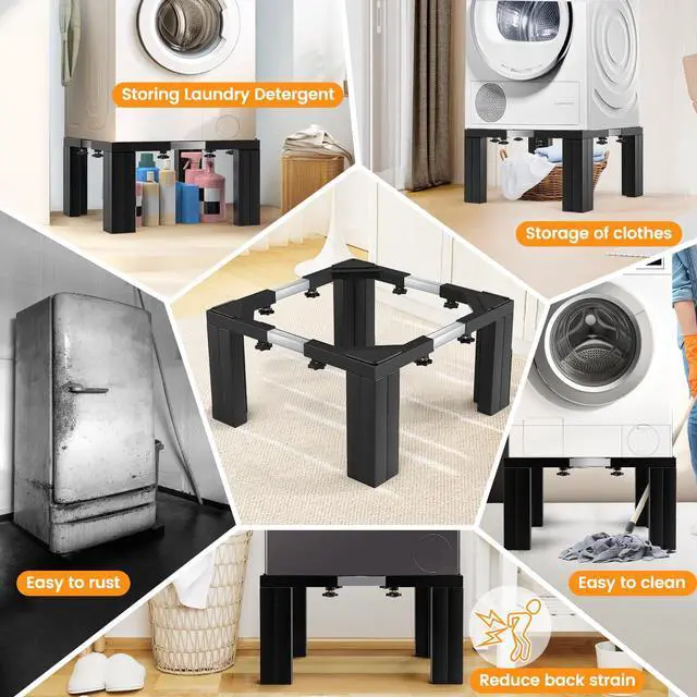 Alt view image 7 of 7 - Full Size Laundry Pedestal 12" Height Washer and Dryer Pedestals, Universal Fit 1100lbs Capacity Adjustable Washing Machine Stand, Dryer Base Platform Heavy Duty Mini Fridge Stand(Matte Black)