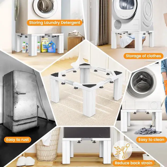 Alt view image 5 of 7 - Full Size Laundry Pedestal Washer and Dryer Pedestals, Universal Fit 1100lbs Capacity Adjustable Washing Machine Stand, Dryer Base Platform Heavy Duty Mini Fridge Stand(Pearl White)